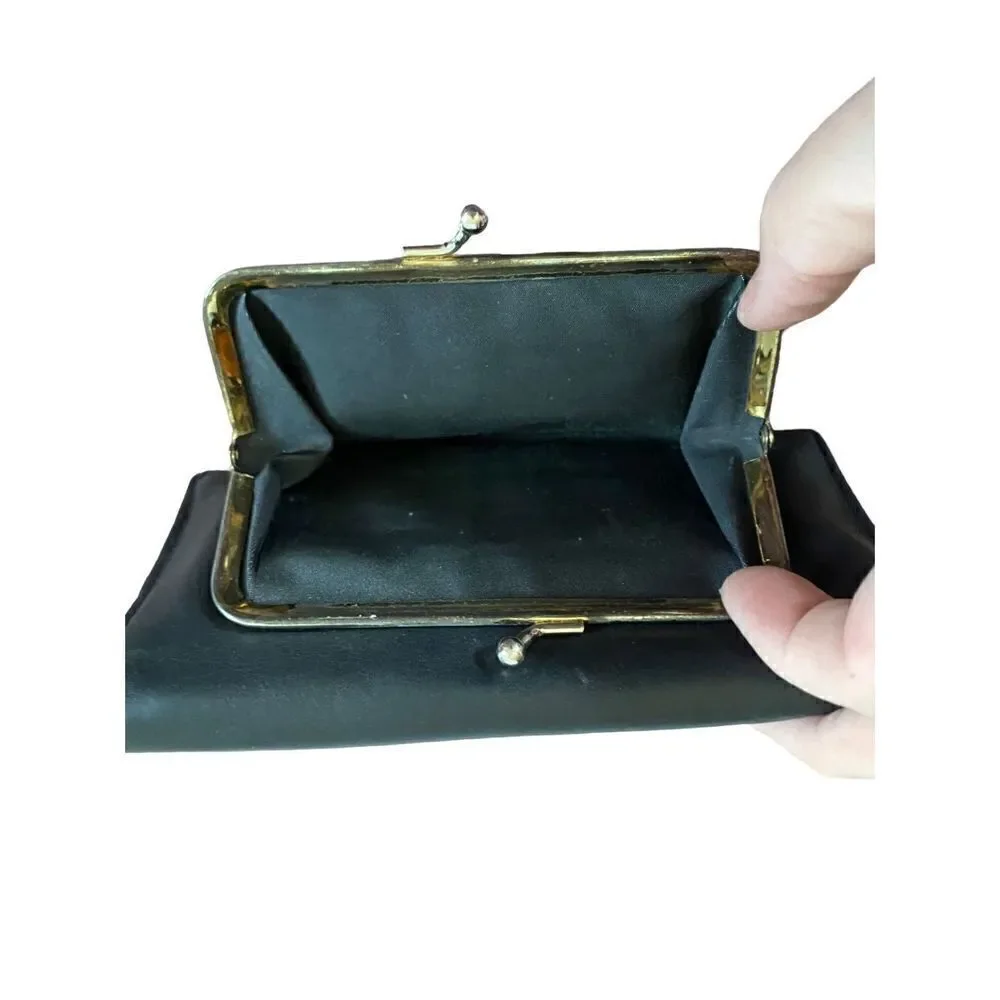 Vintage, Buxton, women’s, genuine, leather twofold, wallet, black, coin, purse